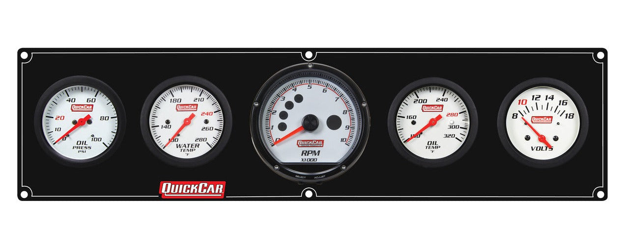 QuickCar Extreme Gauge Panel w/63-001 - Black Plate, OP/WT/Tach/OT/VT