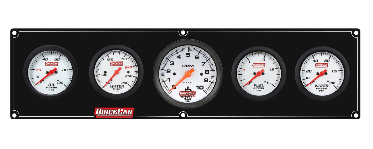 QuickCar Extreme Gauge Panel w/611-6002 - Black Plate, OP/WT/Tach/FP15/WP