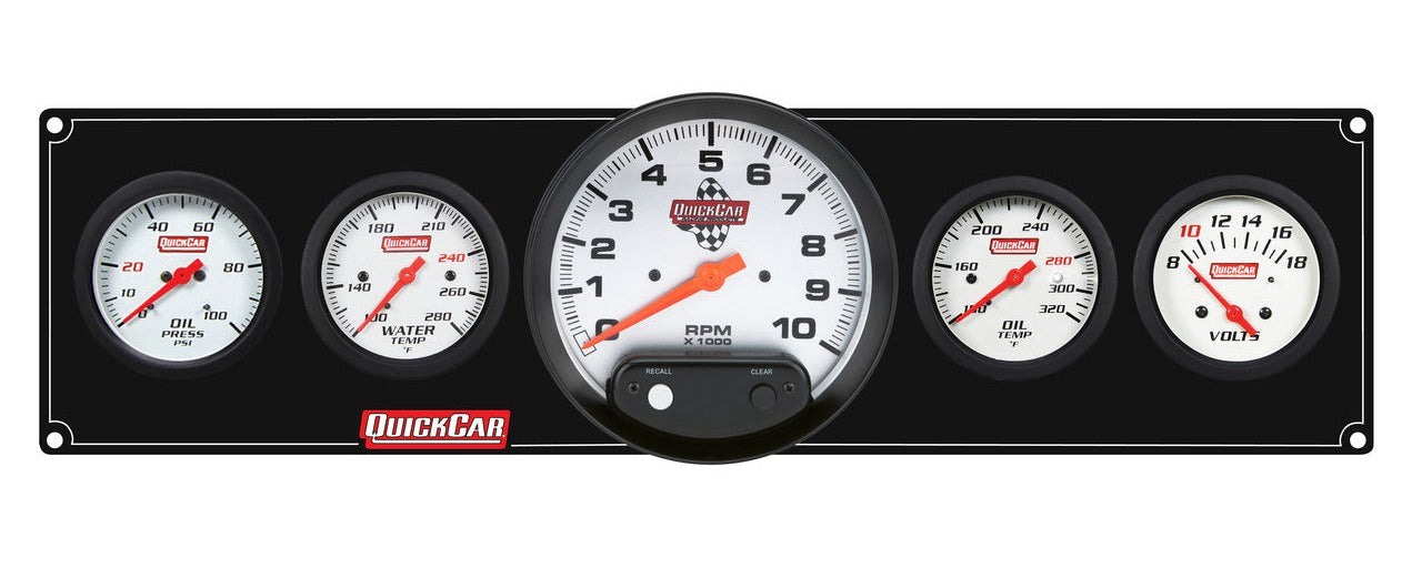 QuickCar Extreme Gauge Panel w/611-6001 - Black Plate, OP/WT/Tach/OT/VT
