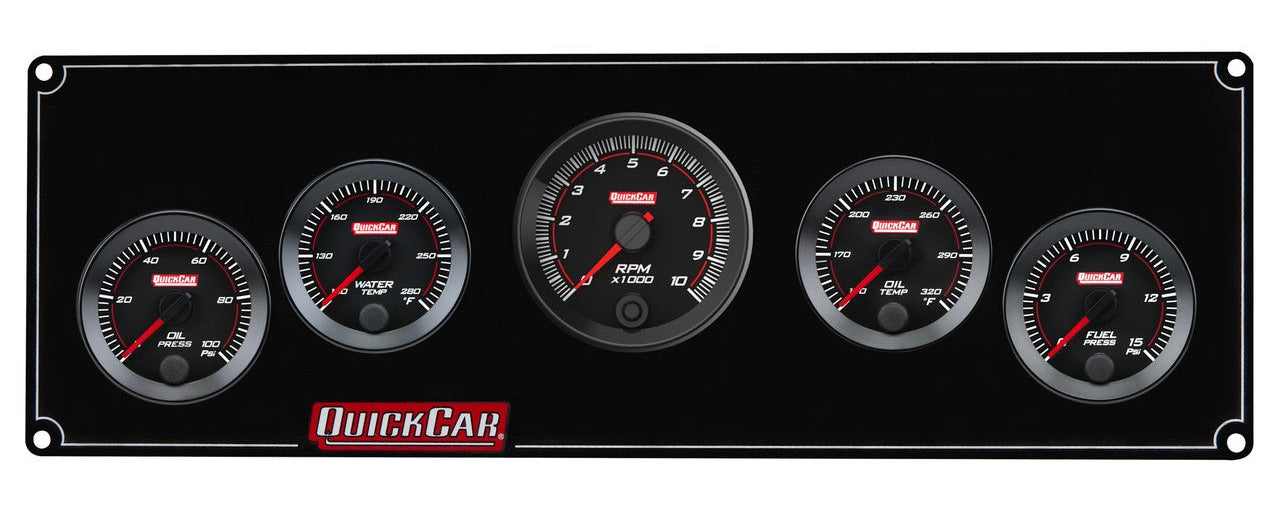 QuickCar RedLine Gauge Panel w/69-001- Black Plate, 2-1/16" OP/WT/Tach/OT/FP15