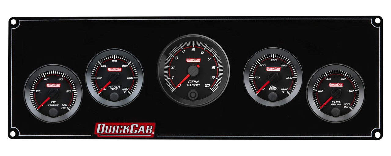 QuickCar RedLine Gauge Panel w/69-001- Black Plate, 2-1/16" OP/WT/Tach/OT/FP100