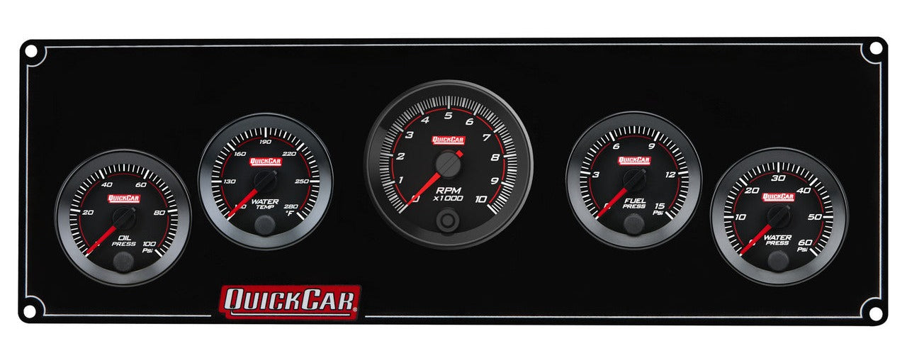 QuickCar RedLine Gauge Panel w/69-001- Black Plate, 2-1/16" OP/WT/Tach/FP15/WP