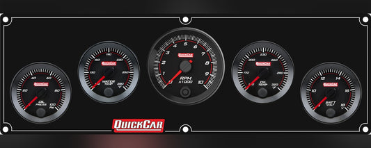QuickCar RedLine Gauge Panel w/69-001- Black Plate, 2-1/16" OP/WT/Tach/OT/VT