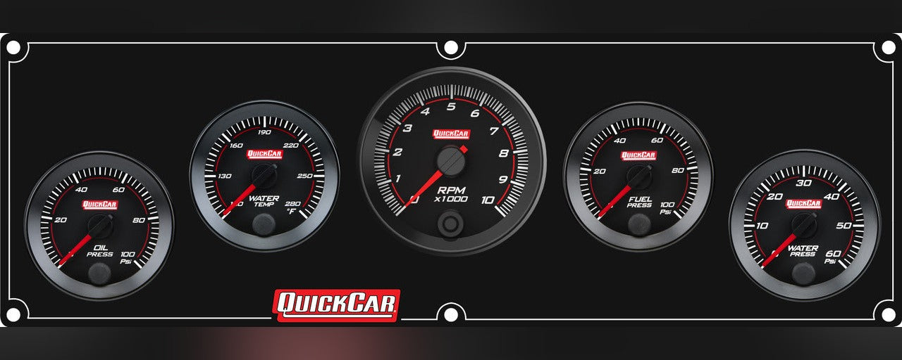 QuickCar RedLine Gauge Panel w/69-001- Black Plate, 2-1/16" OP/WT/Tach/FP100/WP
