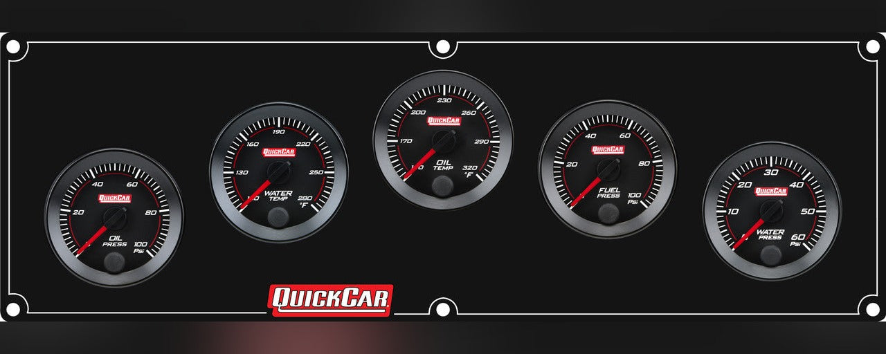 QuickCar RedLine Gauge Panel - Black Plate, 2-1/16" OP/WT/OT/FP100/WP