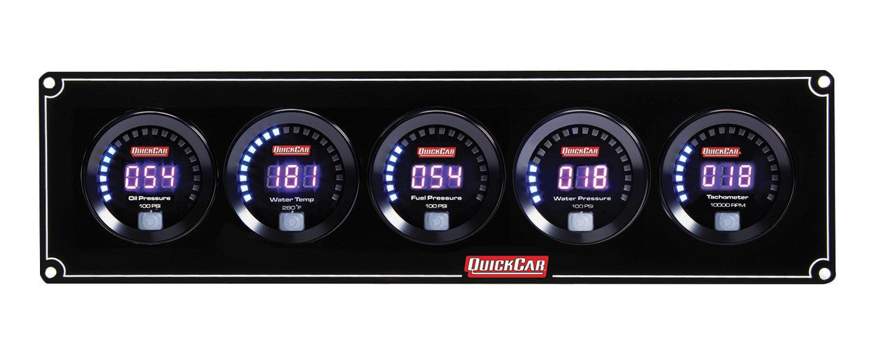 QuickCar Digital Gauge Panel w/67-001- Black Plate, OP/WT/FP100/WP/Tach
