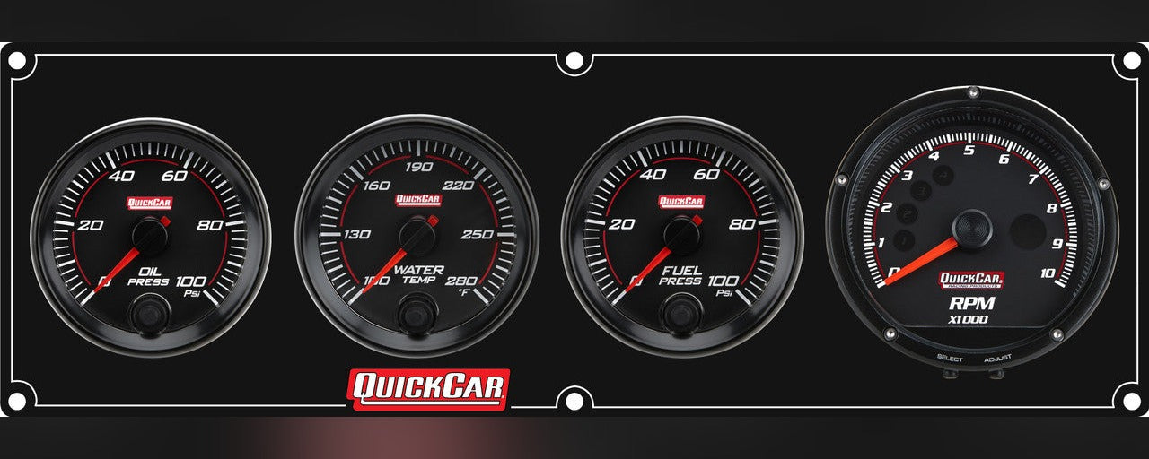 QuickCar RedLine Gauge Panel w/63-002- Black Plate, OP/WT/FP100/Tach