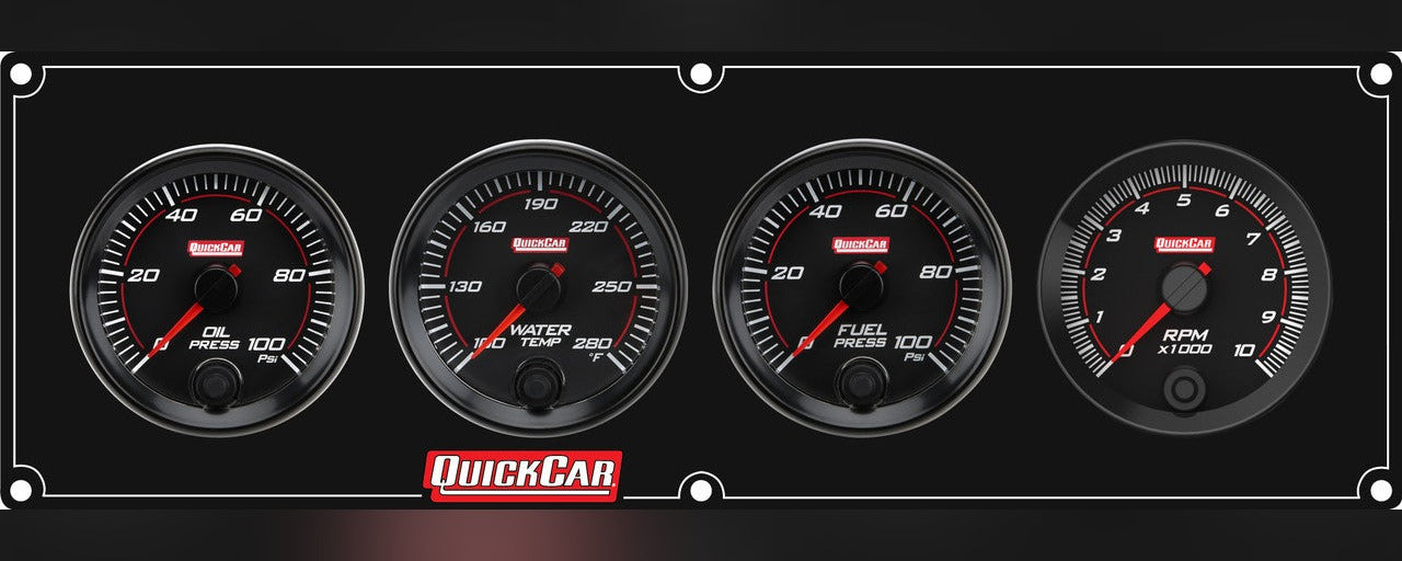 QuickCar RedLine Gauge Panel w/69-001- Black Plate, OP/WT/FP100/Tach