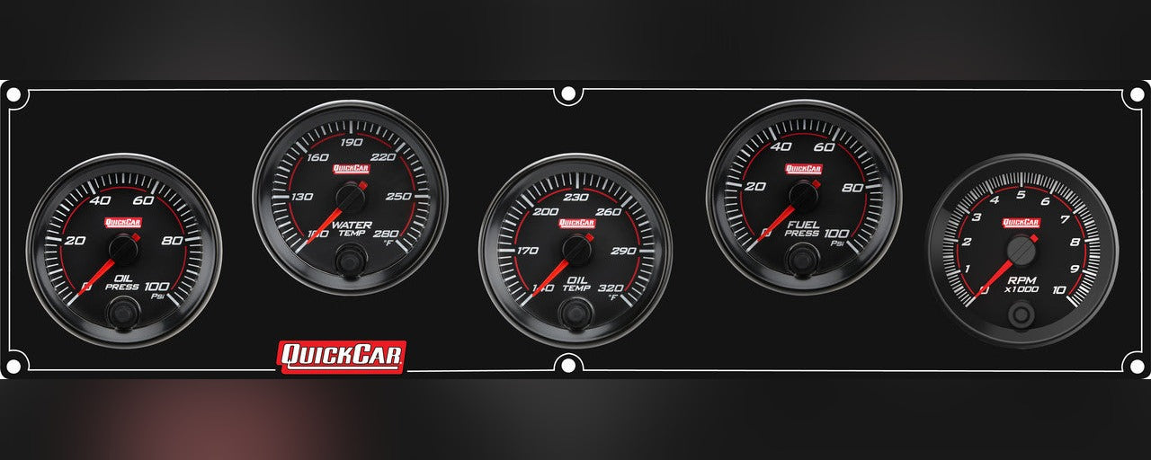 QuickCar RedLine Gauge Panel w/69-001- Black Plate, OP/WT/OT/FP100/Tach