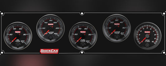 QuickCar RedLine Gauge Panel w/69-001- Black Plate, OP/WT/FP100/WP/Tach