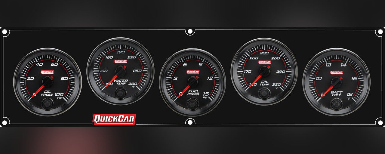 QuickCar RedLine Gauge Panel - Black Plate, OP/WT/WP/FP100/VT