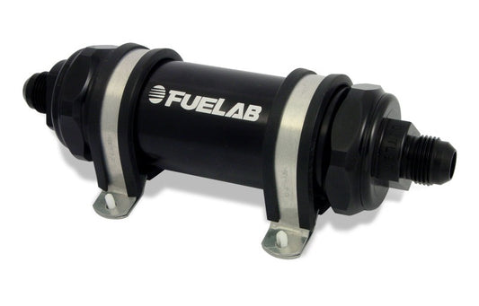 Fuelab 82802-1 828 In-Line Fuel Filter Long -8AN In/Out 10 Micron Fabric - Black