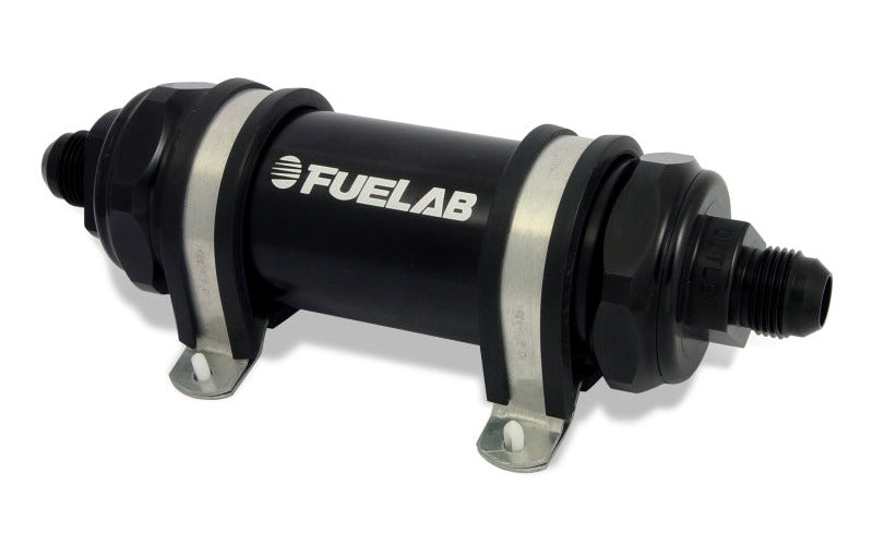 Fuelab 82811-1 828 In-Line Fuel Filter Long -6AN In/Out 40 Micron Stainless - Black