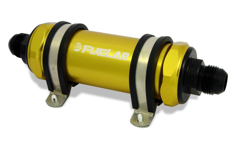 Fuelab 82831-5 828 In-Line Fuel Filter Long -6AN In/Out 6 Micron Fiberglass - Gold